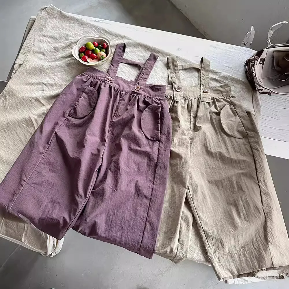

2024 Summer New Children Solid Loose Overalls Girls Casual Overalls Cotton Kids Jumpsuit For Boys Bib Pants Baby Wide Leg Pants