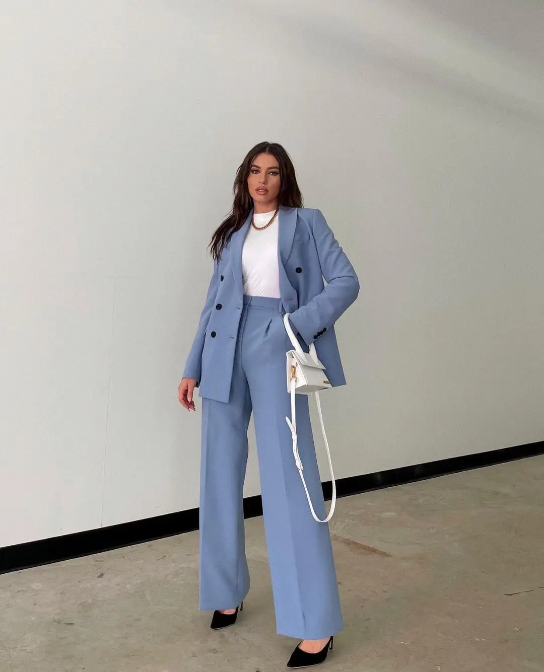 blazer croisé bleu imbibé pour nouvel ensemble vêtements mode élégante et printemps