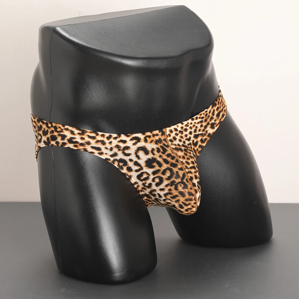 

Men Sexy Briefs Leopard Jockstrap Panties Low-Rise Hip Lift Breathble Underwear Bulge Pouch Underpant Beach Bikini Swimwear