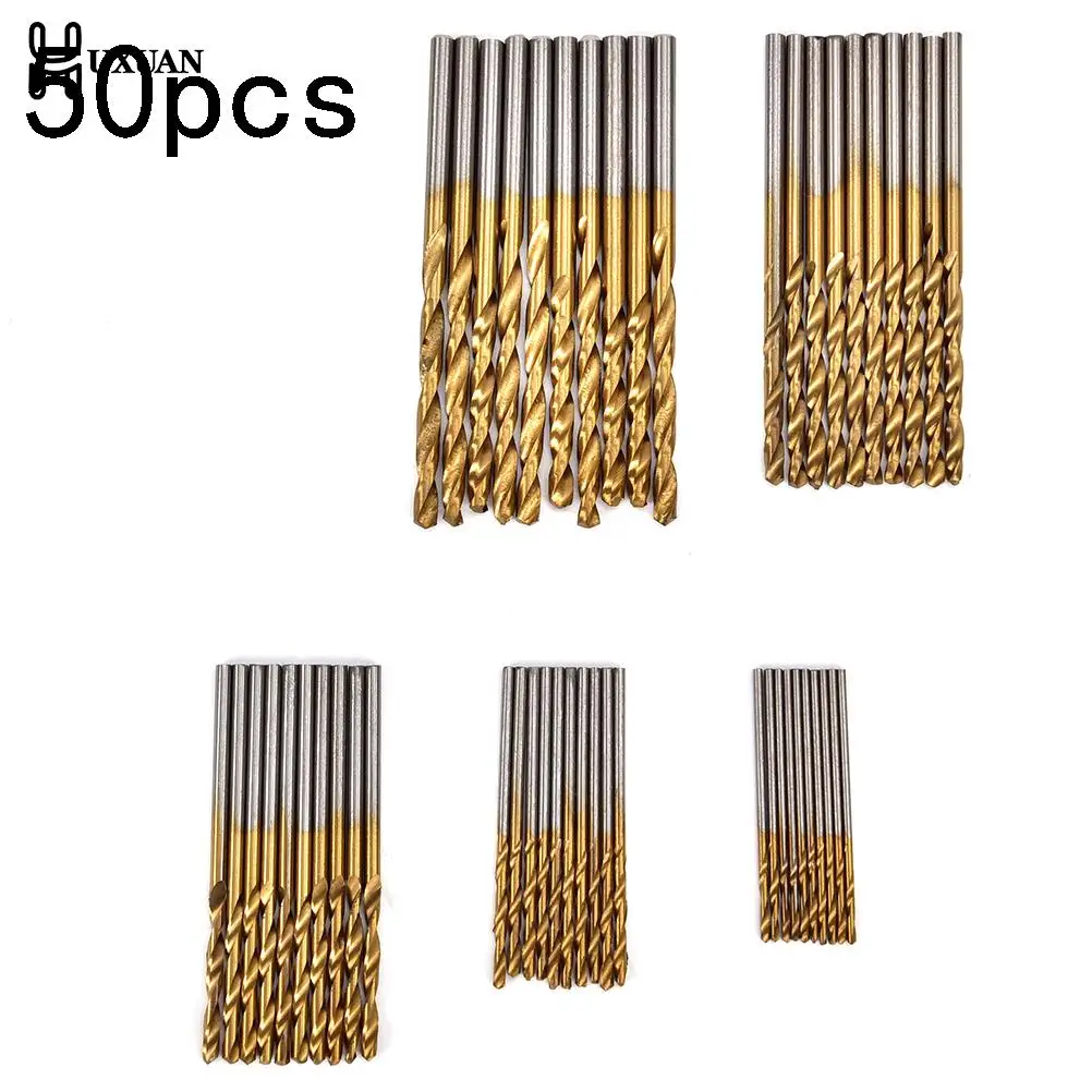 50PCs Titanium Coated Drill Bit Tungsten Carbide Twist Drill Bit Power High Speed Steel Tool Set
