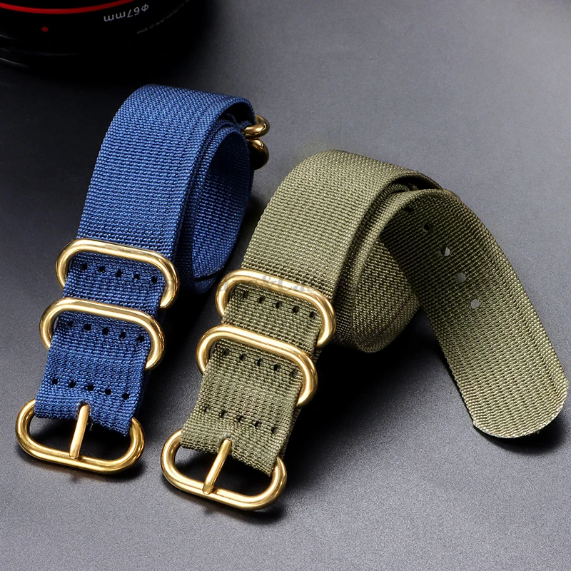 Watch Strap Nylon Silver Black Gold Ring Buckle 18mm 20mm 22mm 24mm Man Women for Seiko Ribbed Braid Replace Watch Accessories