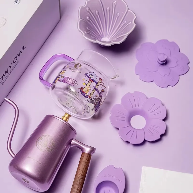 Hand Made Gift Box Set 550ml Sharing Pot Coffee Maker Machine Ceramic Filter 304Stainless Steel Purple/Plink 3