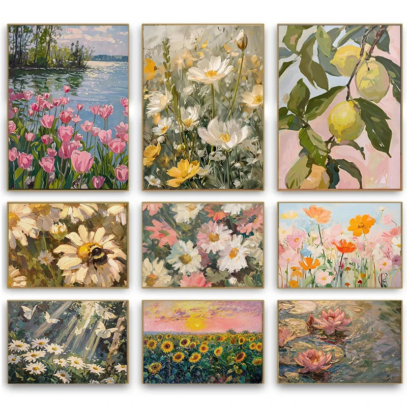 Spring Academy Floral & Fauna Retro Canvas Art Prints - Vibrant Home Decor Collection
