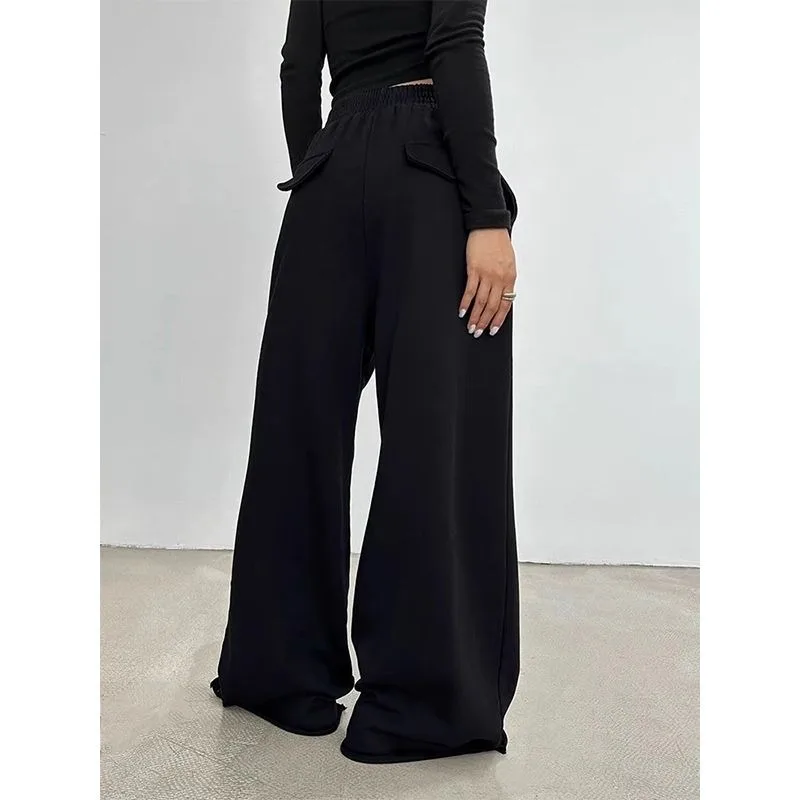 Deeptown Grey Oversized Women's Sweatpants Wide Leg Sport Pants High Waist Basic Korean Fashion Baggy Jogging Casual Trousers