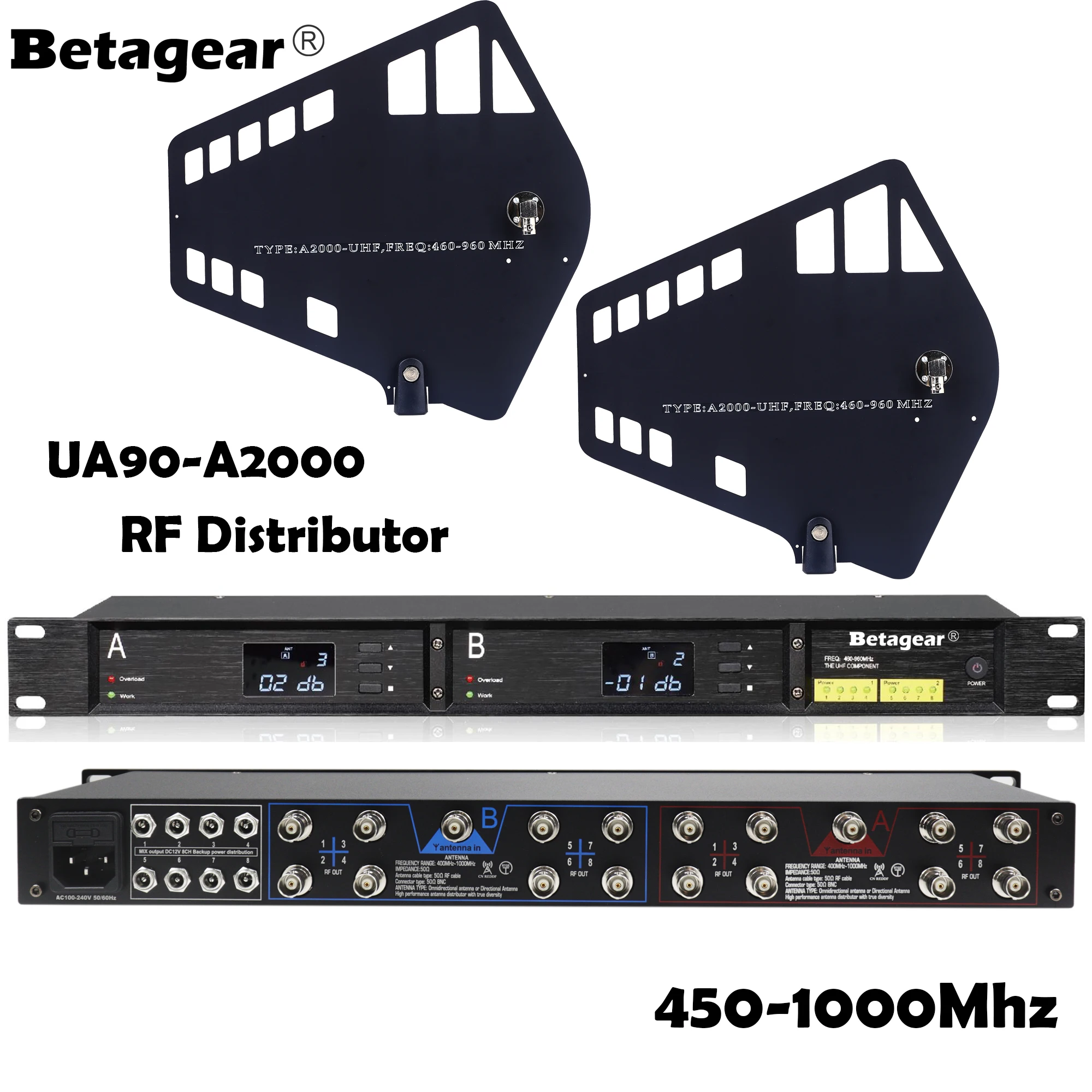 Antenna Signal Booster, Antenna Splitter, Antenna Distributor System Betagear Active Wideband UHF Antenna Splitter RF Signal Antennas 8 Wireless Receivers 450-1000MHZ UA80/A2000