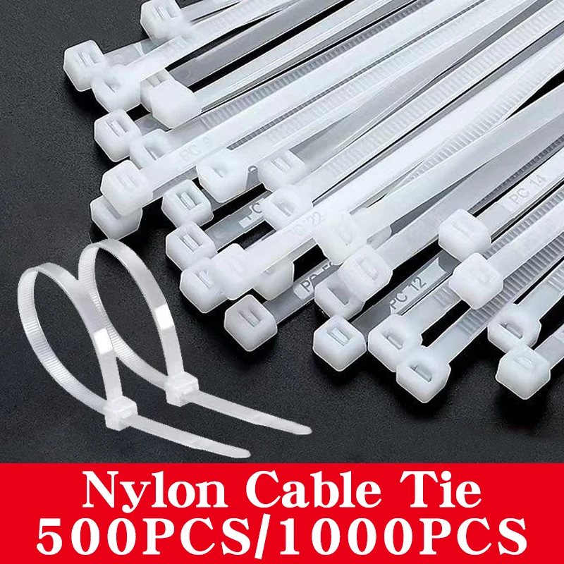 Nylon Cable Ties Cable Ties Cable Tie Nylon Zip Ties 500/1000PCS/bag Self-locking Plastic Nylon Tie Zip Wraps Strap