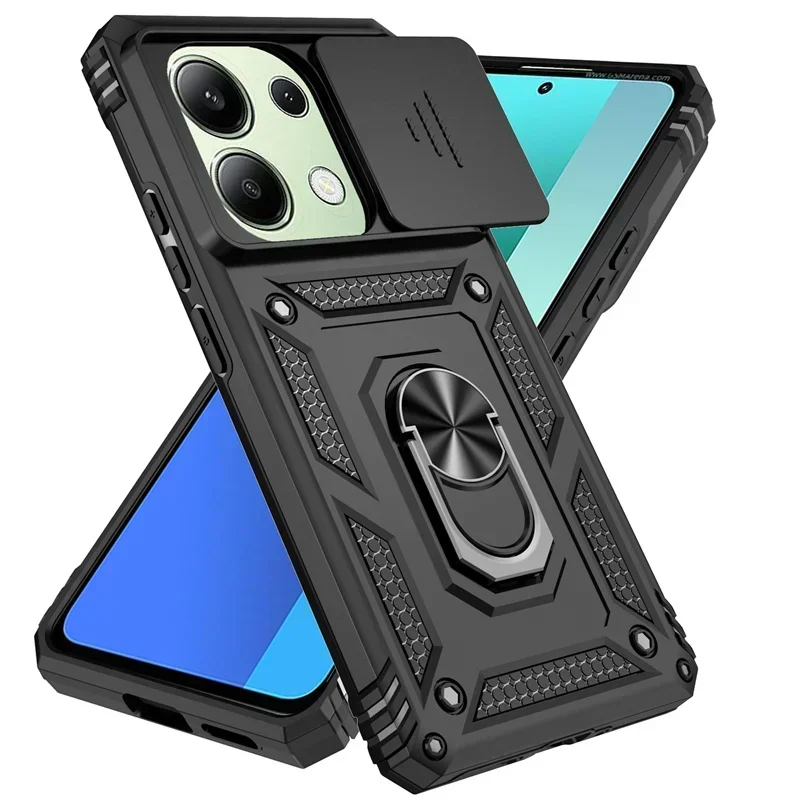 Shockproof Armor Case For Xiaomi Redmi Note 13 12 Pro 5G 4G 13C POCO C65 X6 M6 Pro X5 M5 Slide Lens Protect Ring Stand Cover