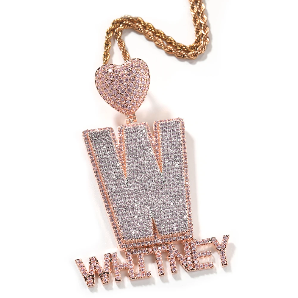 Hip Hop Love Heart A-Z Large Letters Pendant Mens Necklace Full Zircon Jewelry