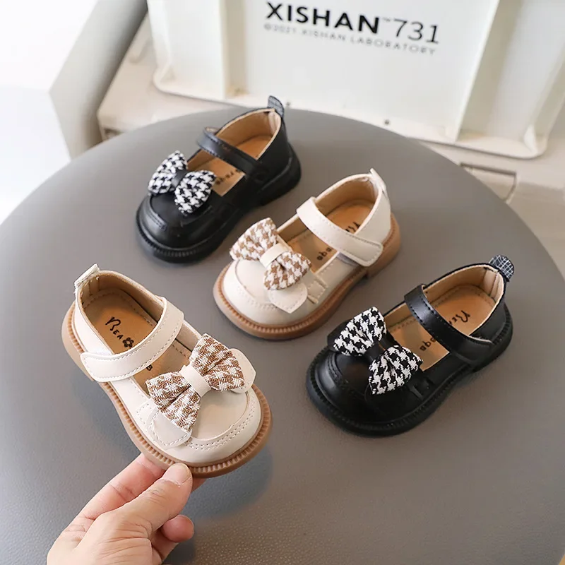 Children's Shoe for Girl Spring Bowknot Kids Causal Versatile Leather Shoes Fashion Non-slip Toddler Princess Walking Flat Shoes 3