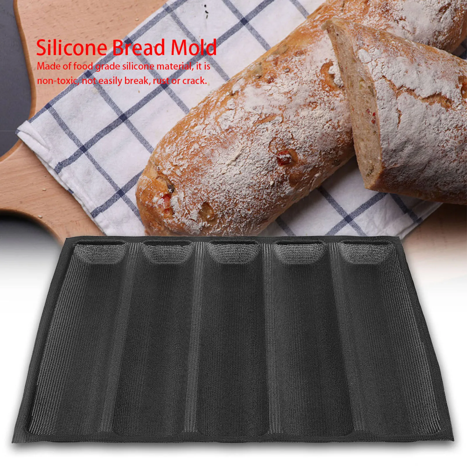 French Bread Bakeware Bread Mold Silicone Oblong Shape Bread Molds Baguette Pan French Bakeware Tray Silicone Baguette Bakeware - 2