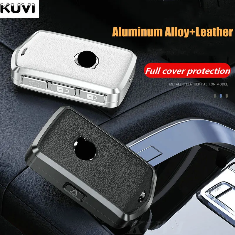 Premium Metal & Leather Car Key Case Cover - Elegant Remote Holder Protector Keychain