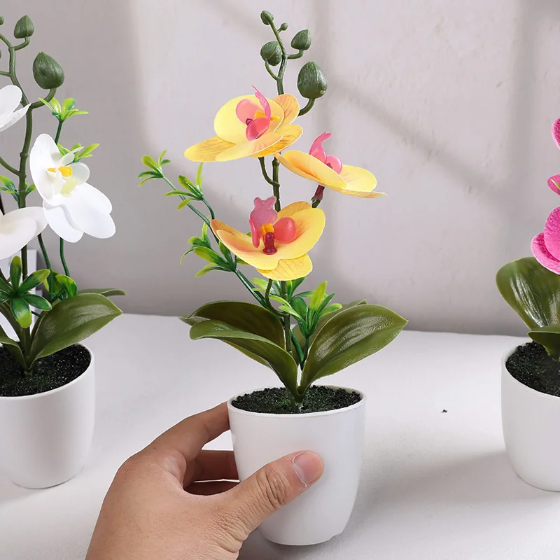 Butterfly Orchid Bonsai Potted Fake Plants for Home Garden Room Decoration Office Table Artificial Silk Flower Ornaments