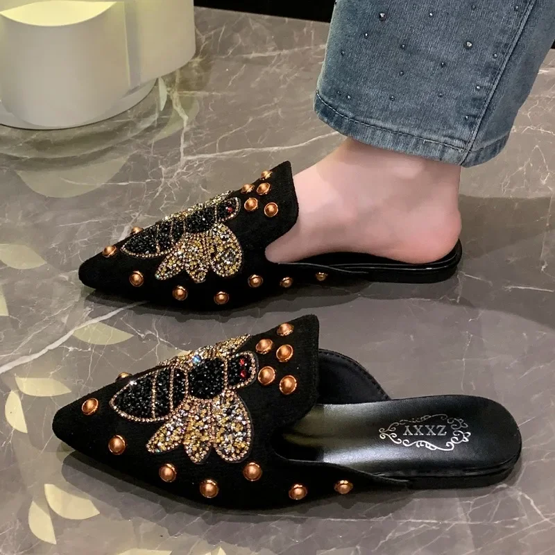 Solid Color Women's Summer Sexy Pointed Toe Mules Outdoor Casual Party Dress Slippers slippers sandals women slippers solid color sandals