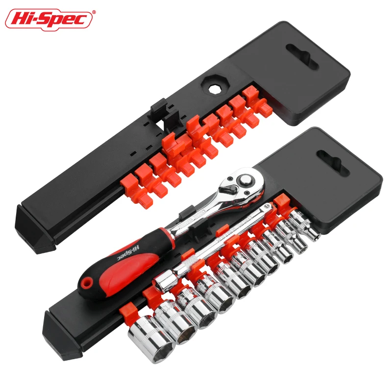 Hi Spec 1/4" 3/8" 1/2" Socket Wrench Storage Rack Rail Holder Portable Black&Red Organizer Home Tool Organizer Cabinet 2