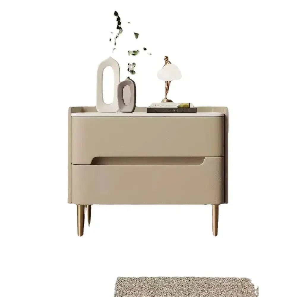 All Solid Wood Italian Bedside Table Simple Modern Bedroom Home Light Luxury Rock Slab Bedside Storage New Storage