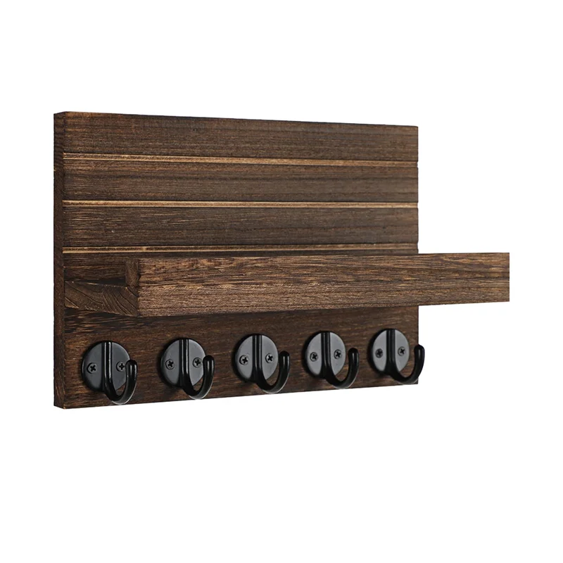 A82X-Key Holder For Wall, Decorative Key And Mail Holder With Shelf Has Large Hooks For Bags, Coats, Umbrella