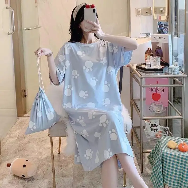 Women's Summer Short-Sleeved Nightgown Large Size Leisure Wind Cute Sweet Pajamas Korean Version Of The Cartoon Homewear