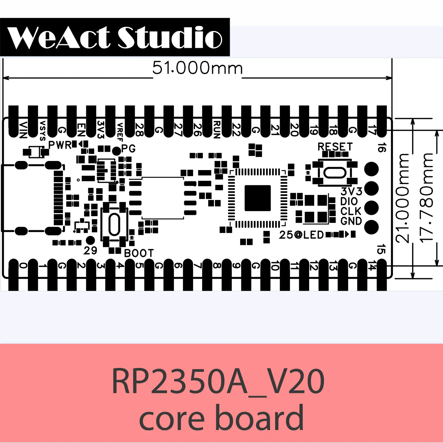 WeAct RP2350A_V20 Completely replace the original PICO2 Raspberry Pi RP2350 RISC-V Hazard3 520KByte SRAM 4or16MByte QSPI Flas 3