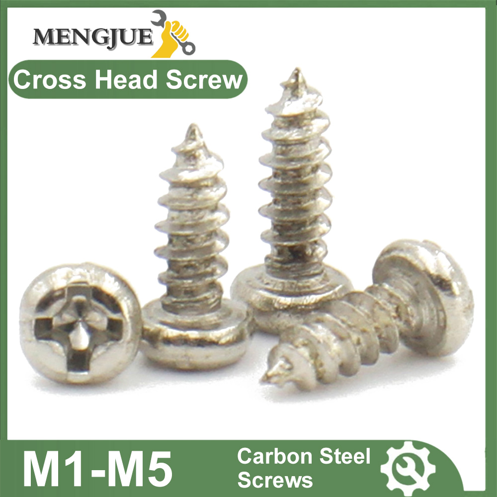 100pcs Nickel-Plated Carbon Steel M1 M1.2 M1.4 M1.7 M2 M3 M4 M5 Cross Recessed Round Head Self-Tapping Screw