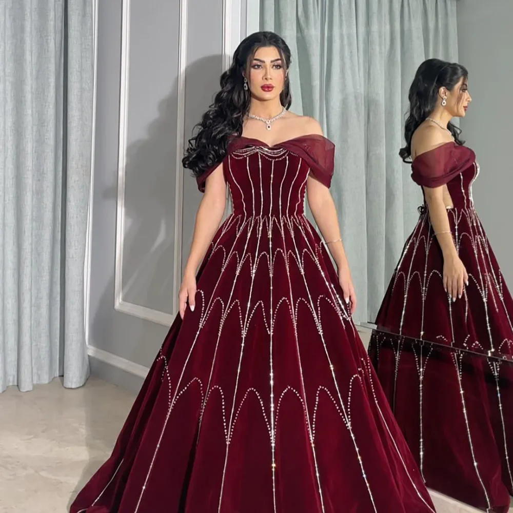 

Роскошные винно-красные трапециевидные Свадебные платья для женщин, женские вечерние платья с геометрическим рисунком и бисером, женское платье для выпускного вечера