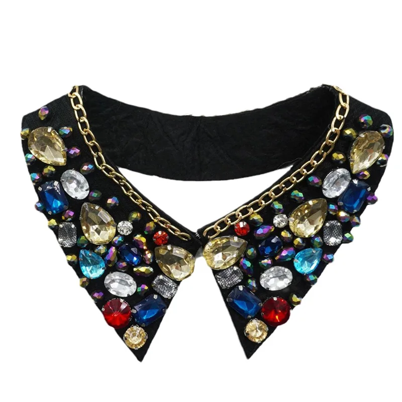 Fashion Fake Collar with Rhinestone Shiny Crystal Sewing Detachable Collar for Lapel Blouse Top Shirt Women Clothes Accessories
