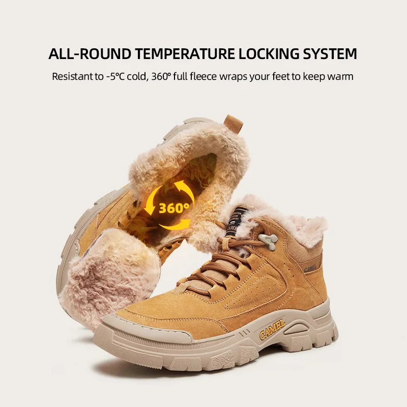 GOLDEN CAMEL Men's Winter Boots Long-pile Warm Shoes Water