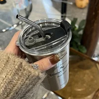New  Stainless Steel Coffee Mug with Straw Lid Portable Coffee Cup Drinking Beer Milk Water Cup Restaurant Bar Party 500ml 3