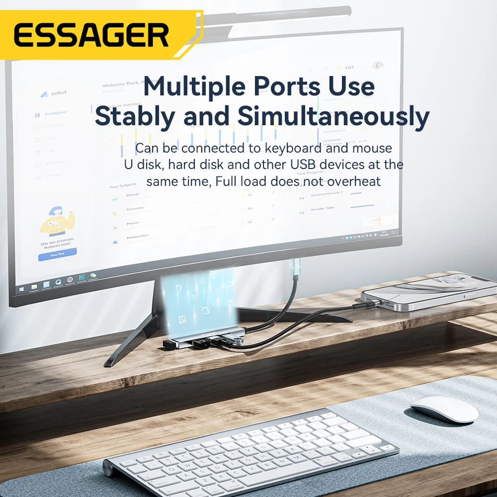 Essager 4 in 1 USB C Hub USB 2.0 High Speed Splitter Adapter Multifunctional Expander For Laptop Computer Office Hub Type C Hub