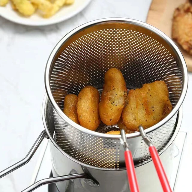 Deep Fryer Pot 304 Stainless Steel Frying Pan with Strainer Basket and  Handle,Japanese Tempura Fryer Deep Fryers Frying Pot for Frying Fish Shrimp