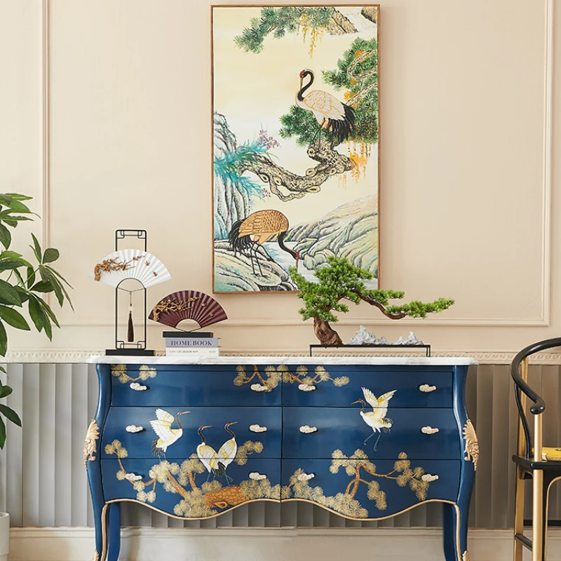 

Национальный Модный Роскошный Королевский Синий кран с ручной росписью, входная дверь, шкаф для прихожей из массива дерева