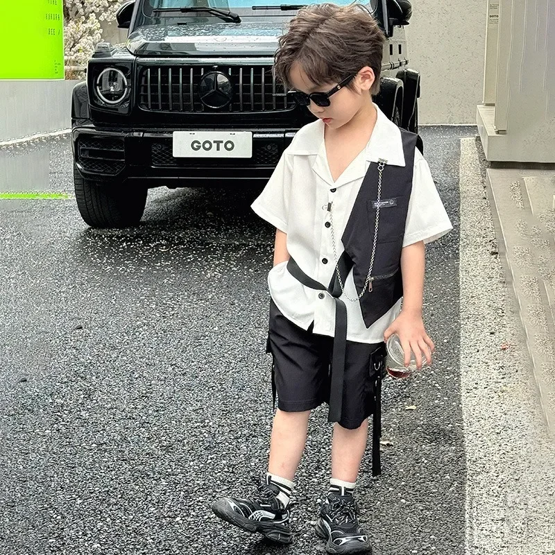 

Children's Set Summer Boys New Design Two Piece Set Korean Classic Children's Wear Boys Casual Fashion Set 2024