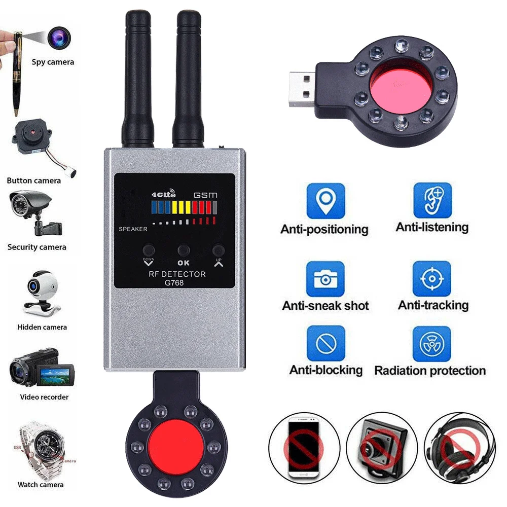 

Anti-Spy Wireless RF Signal Detector GSM Listen Audio Finder GPS Tracker Scan Detect Radio Devices Anti Candid Camera IR Scanner