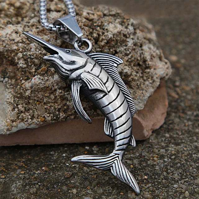 Punk Stainless Steel Swordfish Necklace Pendant For Men Women