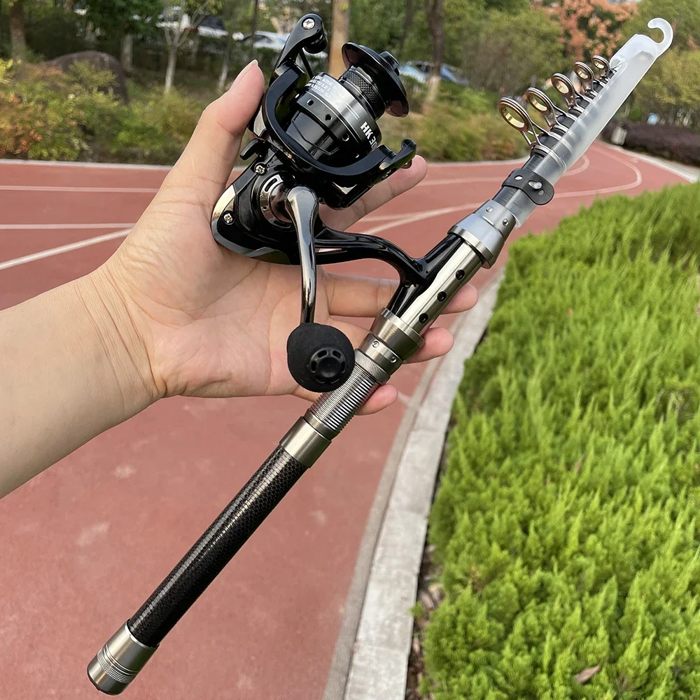Carbon Fiber Spinning Fishing Rod and Reel Combo 1.5/1.8/2.1/2.4m  Telescopic Carp Fishing Pole Spinning Reel With Fishing Line - AliExpress