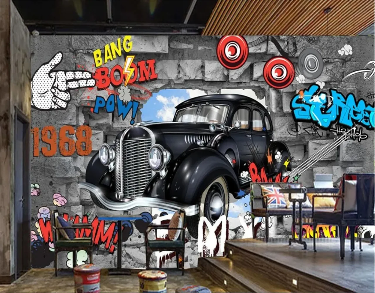 

beibehang Custom wallpaper mural retro retro European 3D brick wall car graffiti background wall papers home decor wall paper