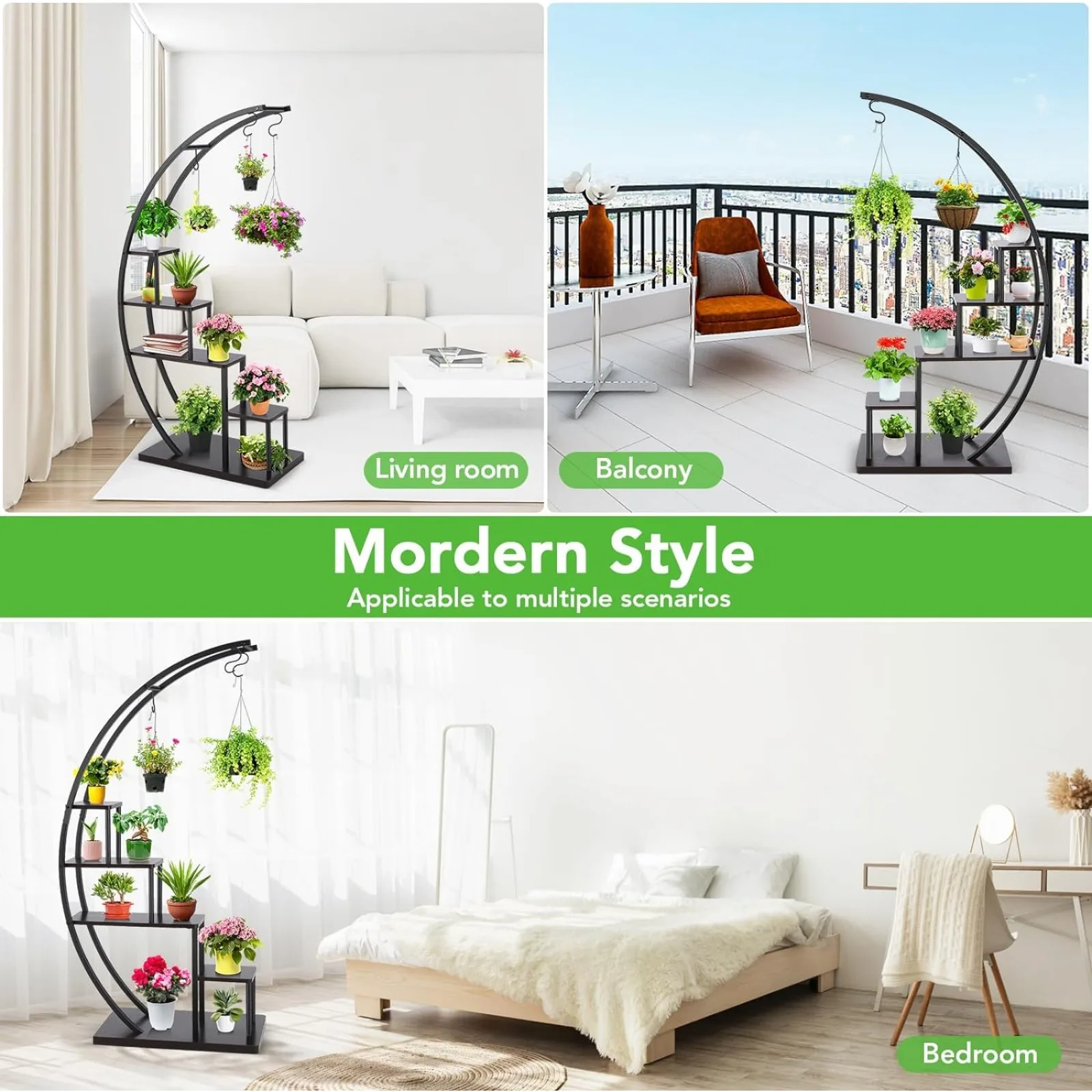 US Homdox 5 Tier Metal Plant Stand Indoor, Tall Half Moon Plant Stands, Heart Shape Flower Pot Shelves for