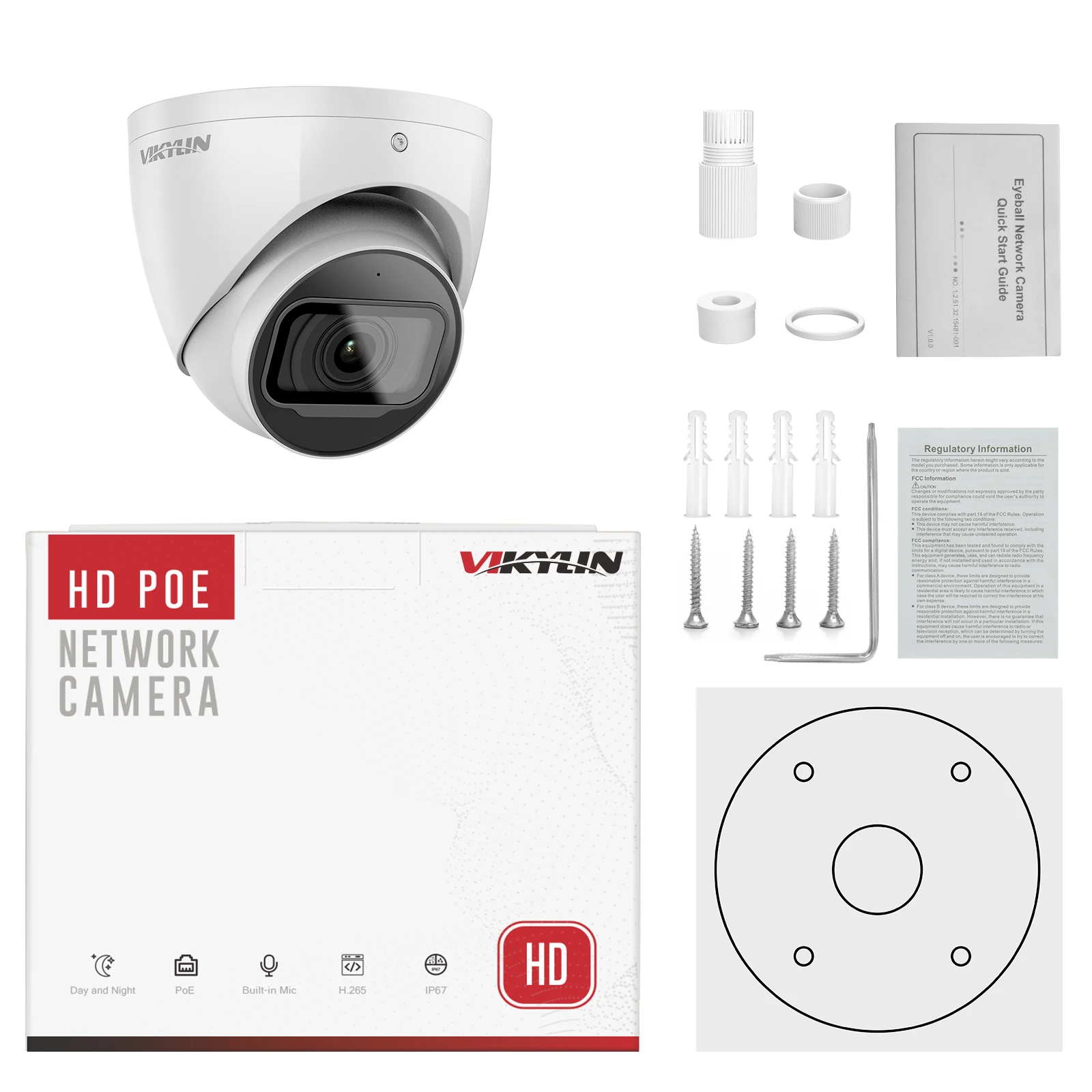 Vikylin Dahua WizSense IP 카메라, OEM IPC-HDW2841TM-S PoE IR 내장 마이크 SD 카드 슬롯, SMD 플러스 감시 네트워크 카메라, 8MP