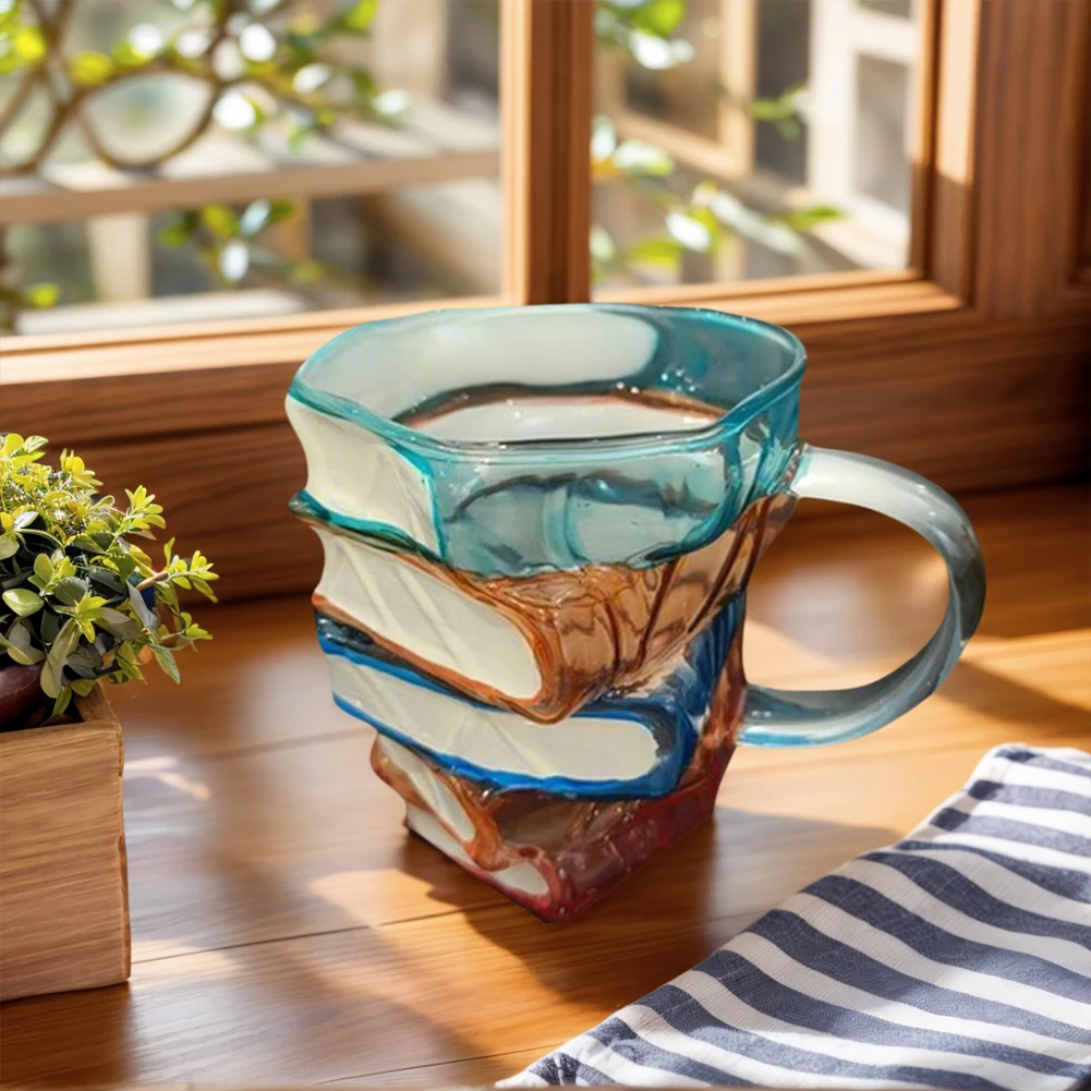 Novelty 3D Painted Books Coffee Mug Unique Books Stack Coffee Cup Creative Drinking Cup Collection Gifts for Literature Lovers