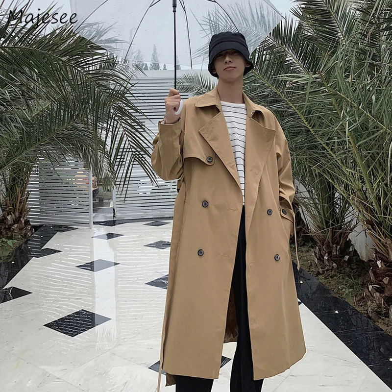 Men Khaki Trench Double Breasted Belt Long Windbreaker Male Handsome Autumn Winter Thicken Overcoat England Style Punk Coats New