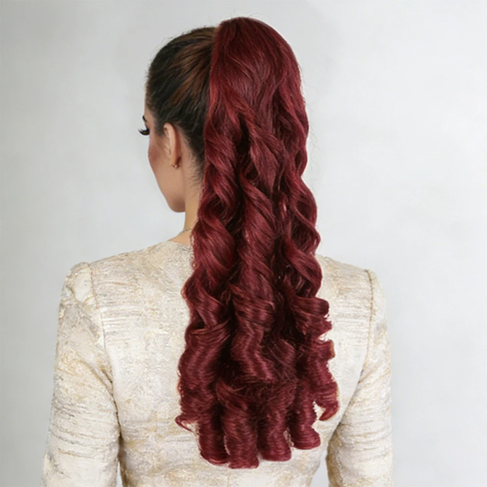 웨이브 헤어 포니테일 붙임머리 가발, 합성 드로스트링 로만 컬 포니테일 헤어피스, 빗 포함, 여성용 링렛 컬 헤어