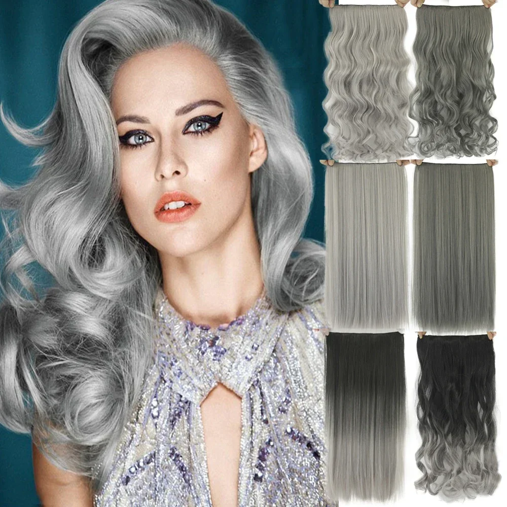 Black To Grey Ombre Synthetic Clip-in Hair Extensions For Women_voghion.com