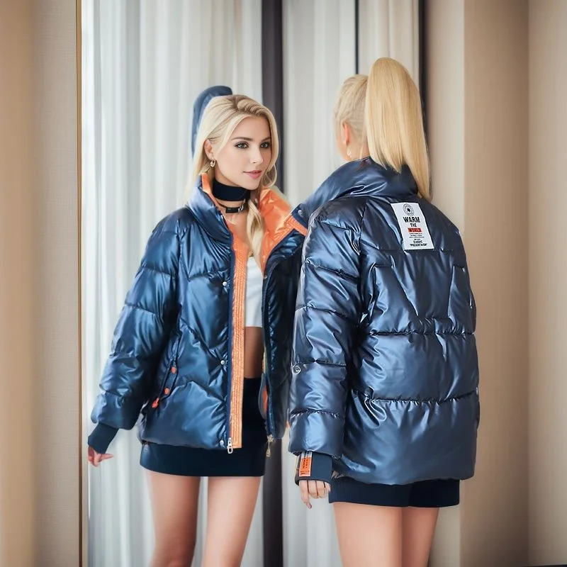 

2023 New Winter Glossy Down Cotton Coat Women Korean Loose Puffer Parkas Autumn Warm Cotton-Padded Jacket Coat Woman Pocket Coat