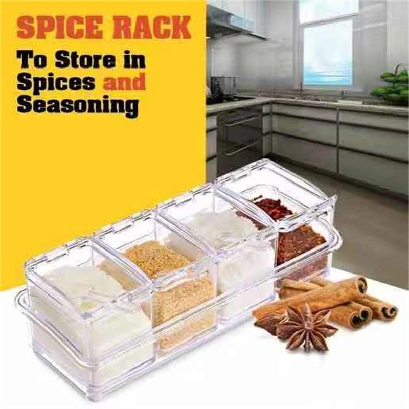 

Acrylic Kitchen Spice Pots Clear Seasoning Box Set Storage Container Condiment Jars For Spice Salt Sugar Cruet