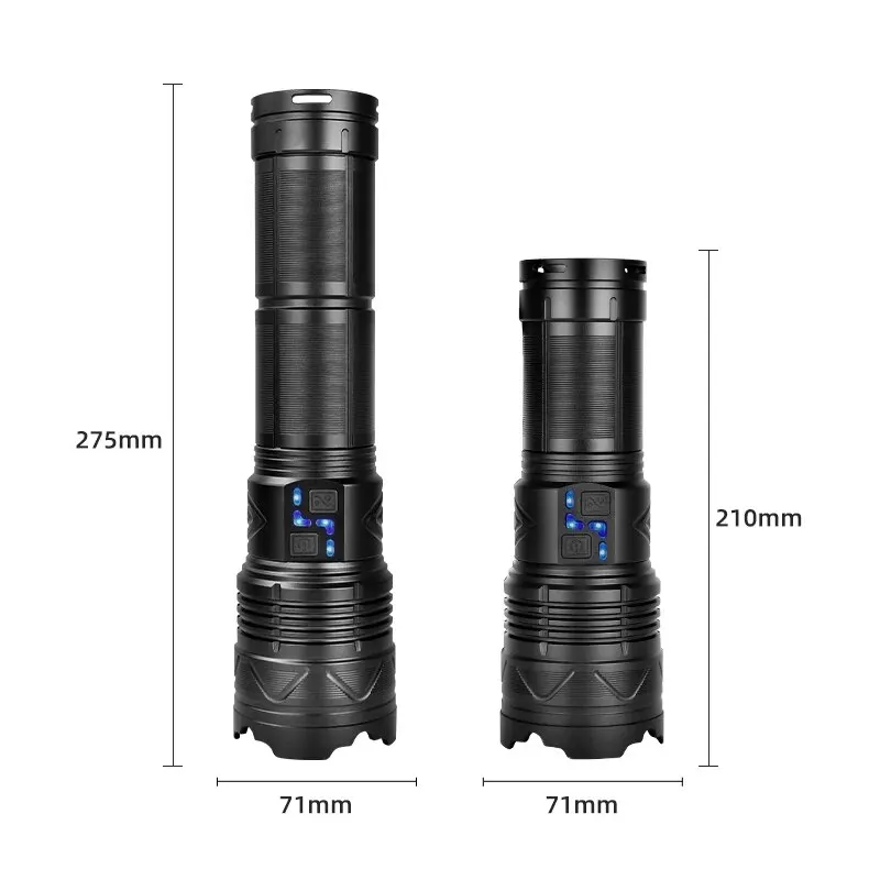 고출력 전술 충전식 LED 줌 손전등, 장거리 매우 강력한 랜턴, USB 충전 램프 토치, 표시기 포함