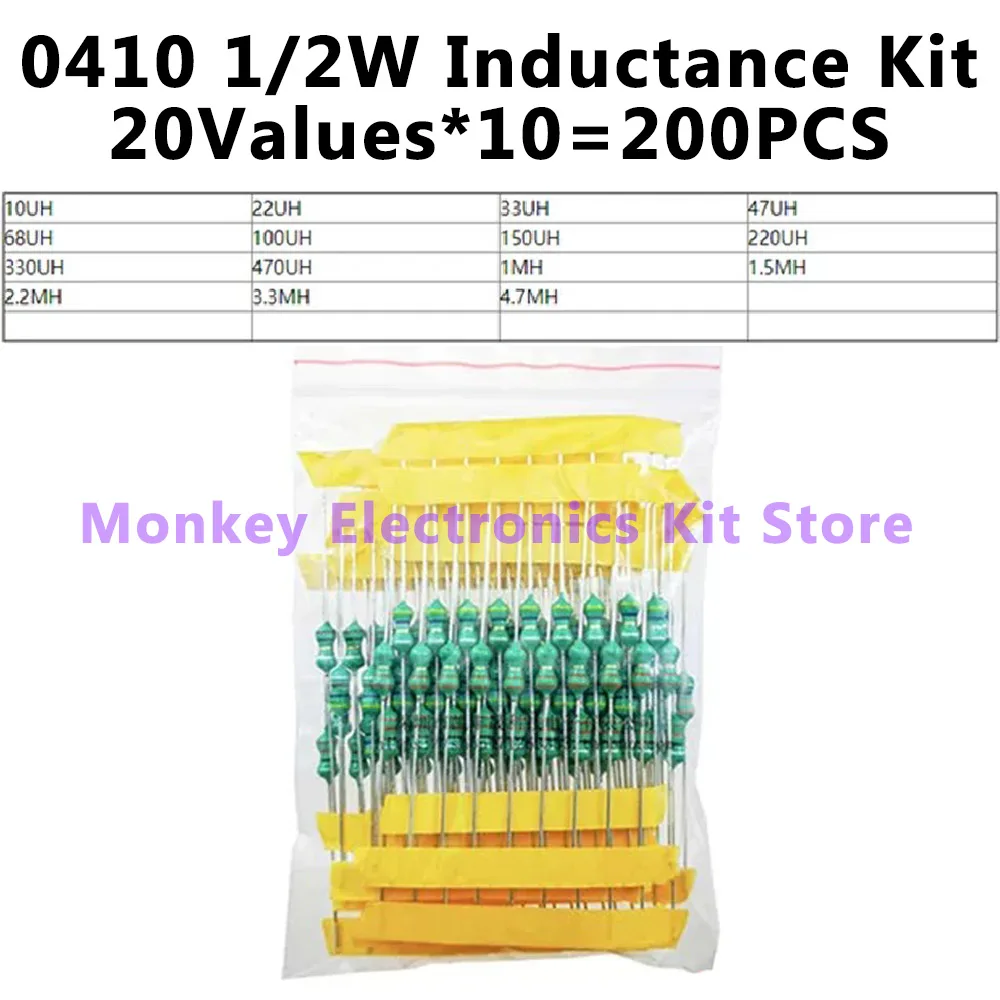 Inductor Assortment Kit 1Set 200PCS 1UH-4.7MH 20values DIP Inductance Color Ring