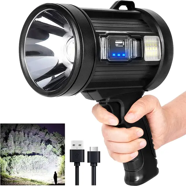 Rechargeable Spotlight, 1000,000 Lumens Handheld Hunting Flashlight Led Spot light with Cob Light and Solar Panels for Camping