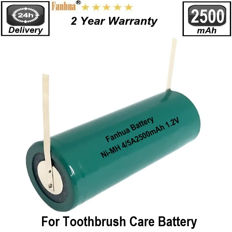 FDK OEM 1.2V NiMH 2500mAh Replacement Battery For Braun Oral-b Professional Care Toothbrush With Narrow Tabs, (42L x 17 D mm)