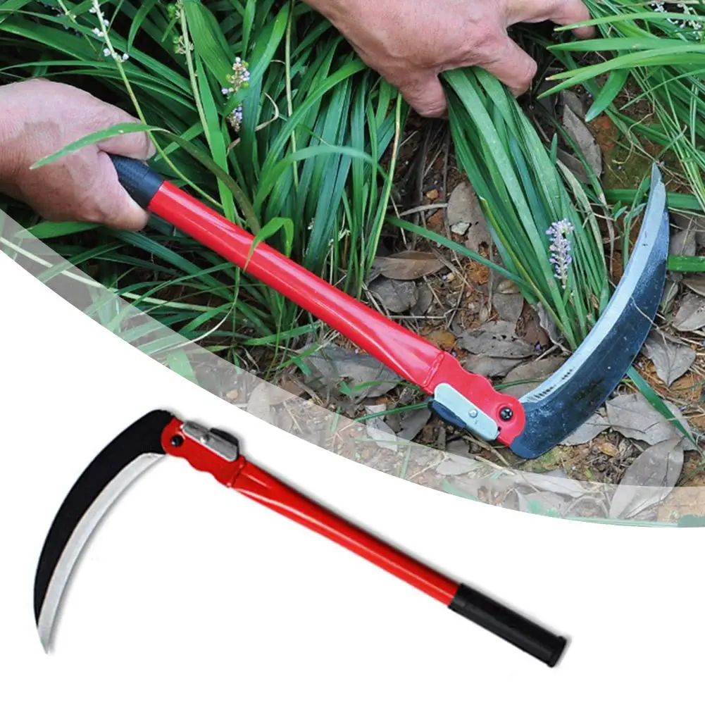 Agrícola Long Handle Folding Sickle, Corte, Trigo Weeding Mower, Foice, Jardinagem, Jardim de grama, Farm Lawn Tool, F4z0