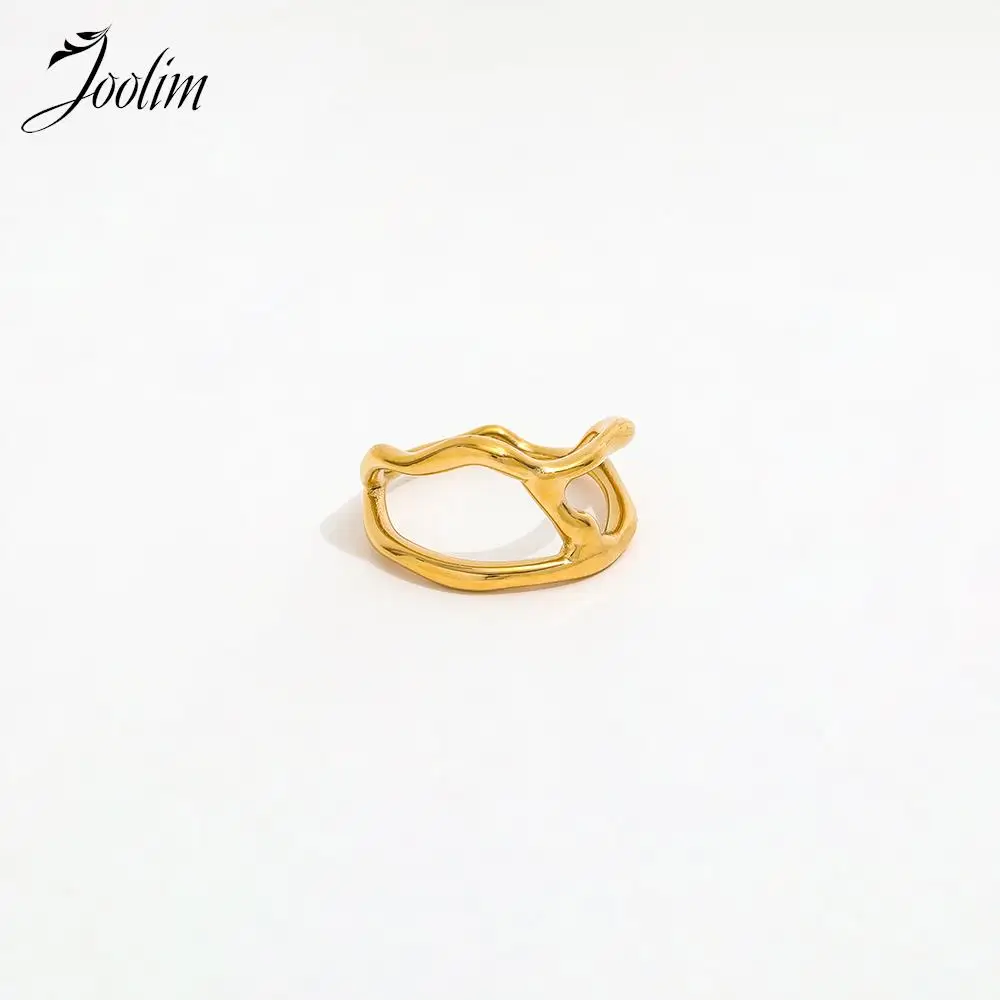 

Joolim Jewelry Wholesale High End PVD Tarnish Free Classic Irregular Curve Abstract Fluid Stainless Steel Finger Ring for Women
