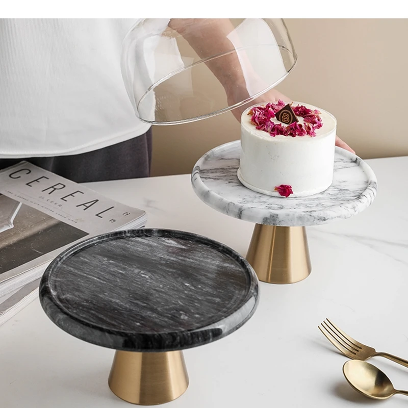 Marble Cake Stand Household Round Baking Transparent Glass Cover Restaurant Tall Dessert Tray Goods